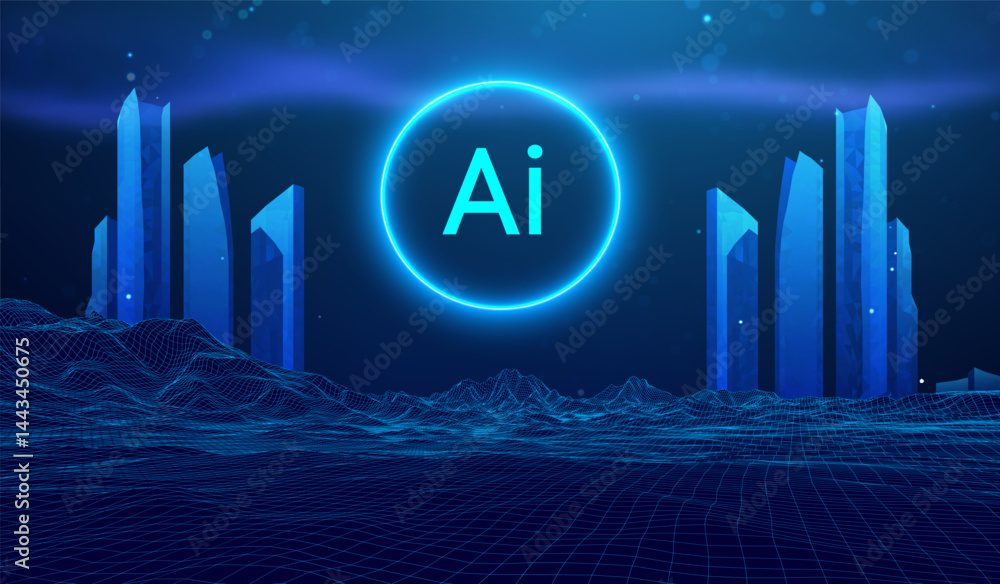 Aufkleber smart city building background future tech abstract ai technology concept. neon digital architecture
