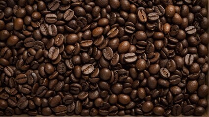 Obraz premium Aromatic Pile of Roasted Coffee Beans: A Rich Tapestry of Earthy Tones and Textural Delights for the Coffee Enthusiast