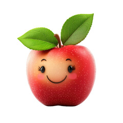 Smiling 3D Apple With Leaf Hat  isolated on a transparent background