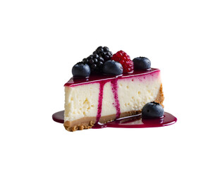 Indulge in a delectable slice of cheesecake adorned with fresh berries and a luscious berry topping, a delightful treat for any dessert lover, enjoy this,