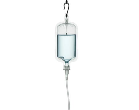 Intravenous Drip Bag, A Transparent depiction of a medical solution for patient care and hydration, crucial for hospital treatments and emergency medical interventions
