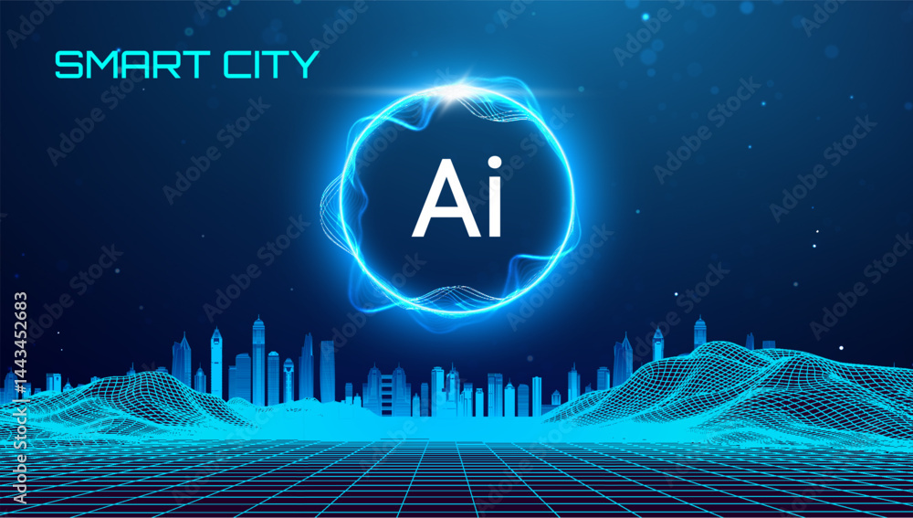 Poster ai city building background future smart tech abstract technology concept. blue skyline light innova