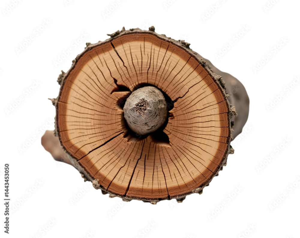 Poster intricate details of a tree trunk slice revealing growth rings and unique patterns captured in high 