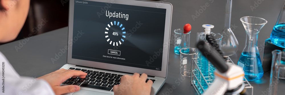 Poster software update on computer for brisk version of device software upgrade