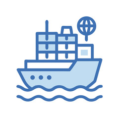 Obraz premium Cargo Ship Icon Representing International Freight – Shipping Transport Logistics Line Symbol