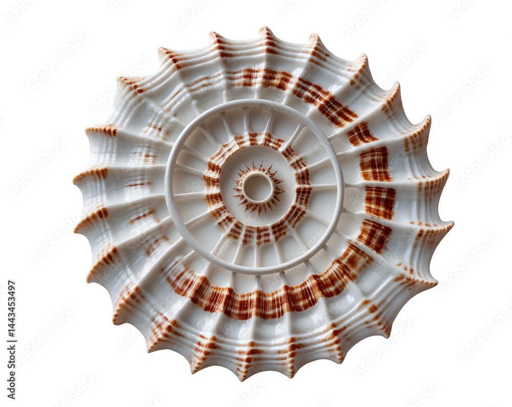 Poster intricate beauty, a sundial shell's perfect spiral unveiled in detailed macro shot showcasing fibona