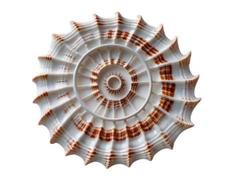 Intricate Beauty, A Sundial Shell's Perfect Spiral Unveiled in Detailed Macro Shot showcasing Fibonacci Sequence in Nature with Isolated Placement and Striking Visual Contrast