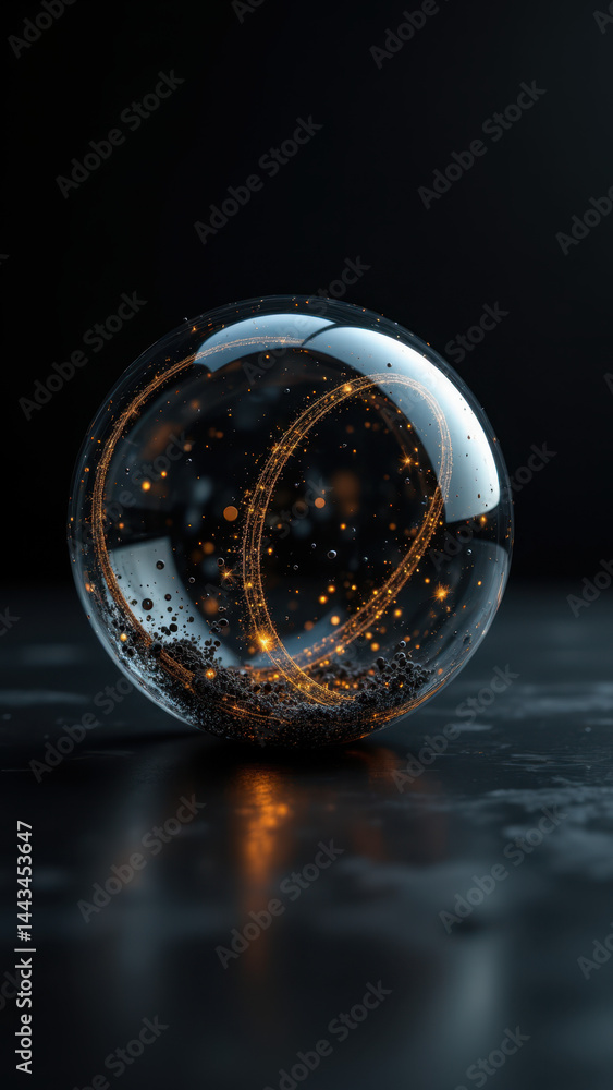 Poster science concept with an atom inside a floating globe.