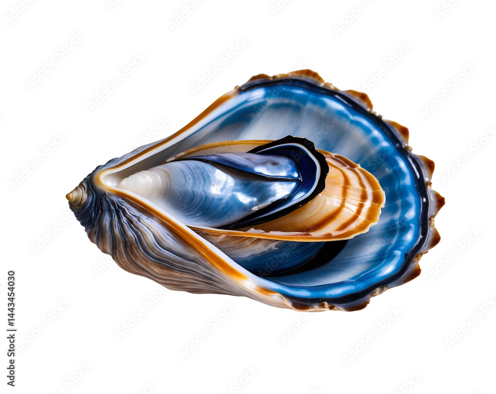 Aufkleber intricate layers of a seashell displaying gradient hues of bluish tones and earthy browns on a prist
