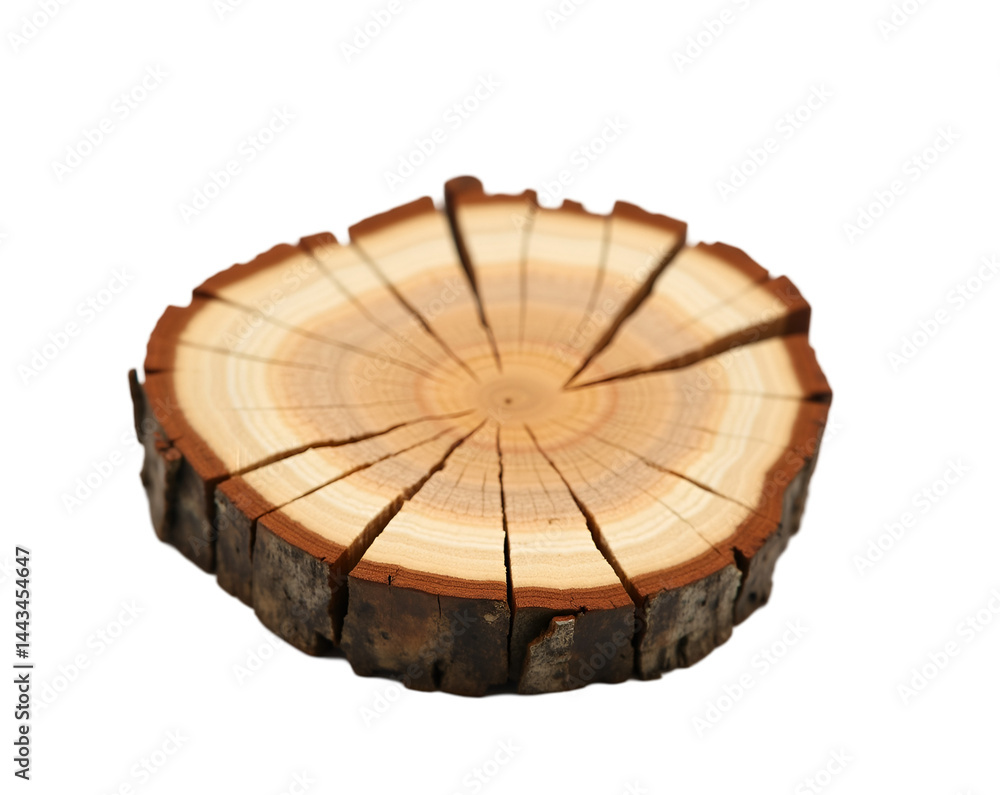 Poster intricate tree ring display, a cross-section of time and texture with jagged edges on an isolated pl