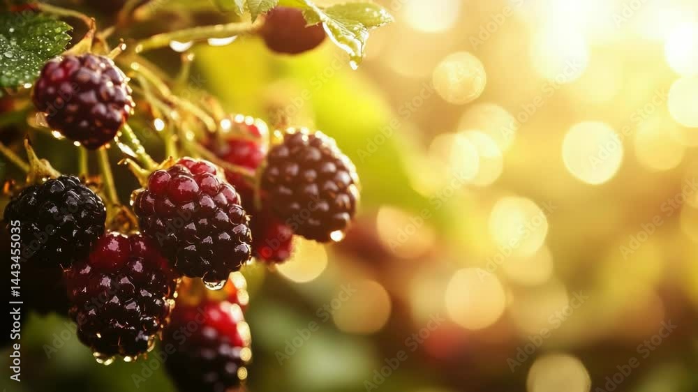 Poster a close-up shot of a cluster of ripe berries growing on a branch