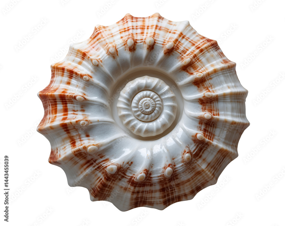 Poster intricate spiral patterns on a triton shell, showcasing its elegant ridges and natural geometry agai