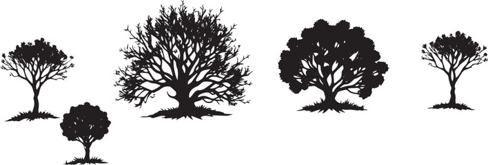 A set of shrubs, bushes, trees. Hand drawn vector illustration	