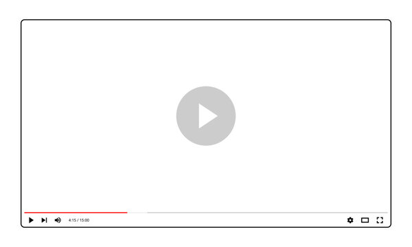 Youtube video frame template vector. Youtube screen frame. Youtube video player layout.