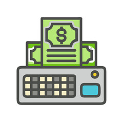 Fototapeta premium Cash Register with Money Bills Icon – Retail Payment Sales Transaction Line Symbol