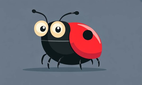 Cartoon ladybug character with oversized eyes on a simple gray background, ideal for children's illustrations