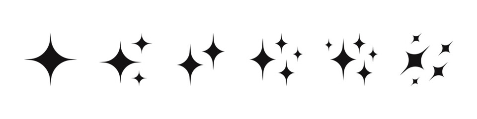 Sparkles symbol. Different black sparkle shapes. Vector illustration.