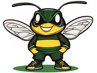 Fototapeta premium Cute Cartoon Bee Mascot Green Yellow Happy Insect Character Illustration