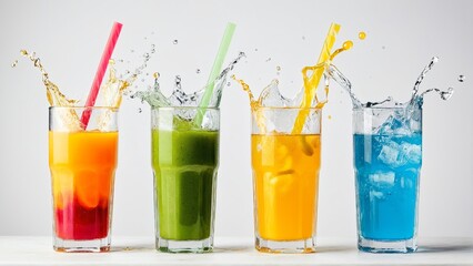 Refreshing Rainbow: A Vibrant Collection of Colorful Drinks Bursting with Flavor, Creating a Captivating Display of Beverage Bliss.