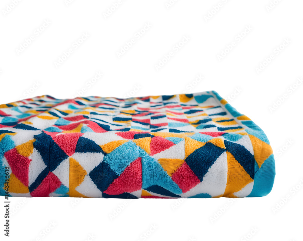 Aufkleber isolated beach towel with a vibrant geometric pattern showcasing an array of colors and shapes, idea