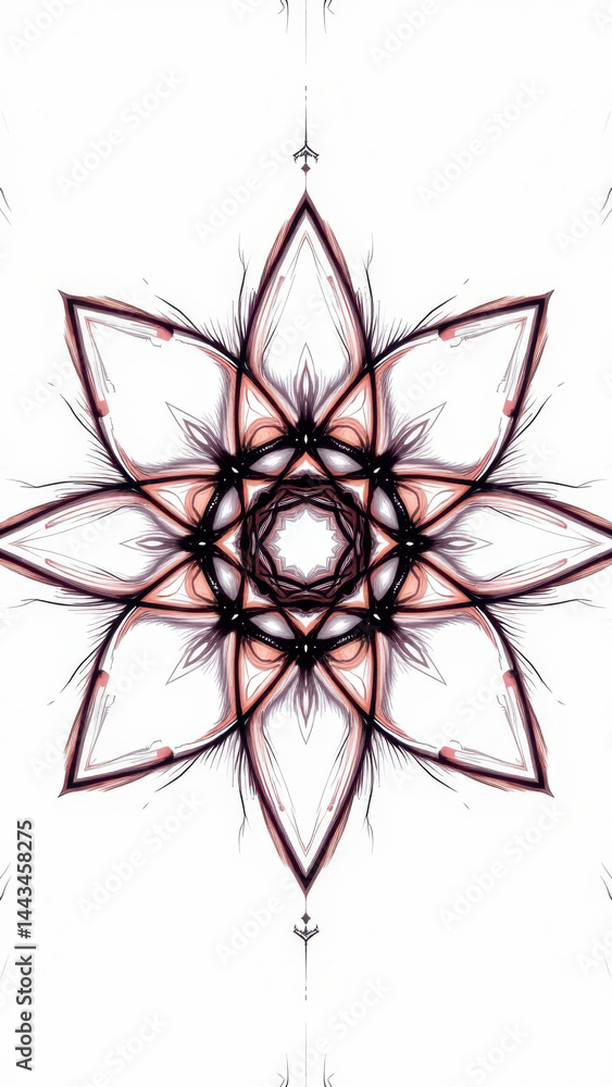 Poster atom-themed mandala design with intricate patterns and symmetry.
