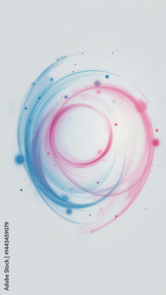 Poster a dynamic, colorful abstract representation of an atom with flowing lines and vibrant hues, set agai