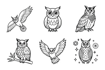 Long eared owl silhouette set 2