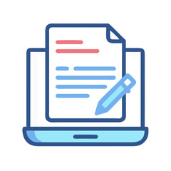 Digital Document with Writing Tool Icon: Electronic Contract Editing & Online Content Creation Design