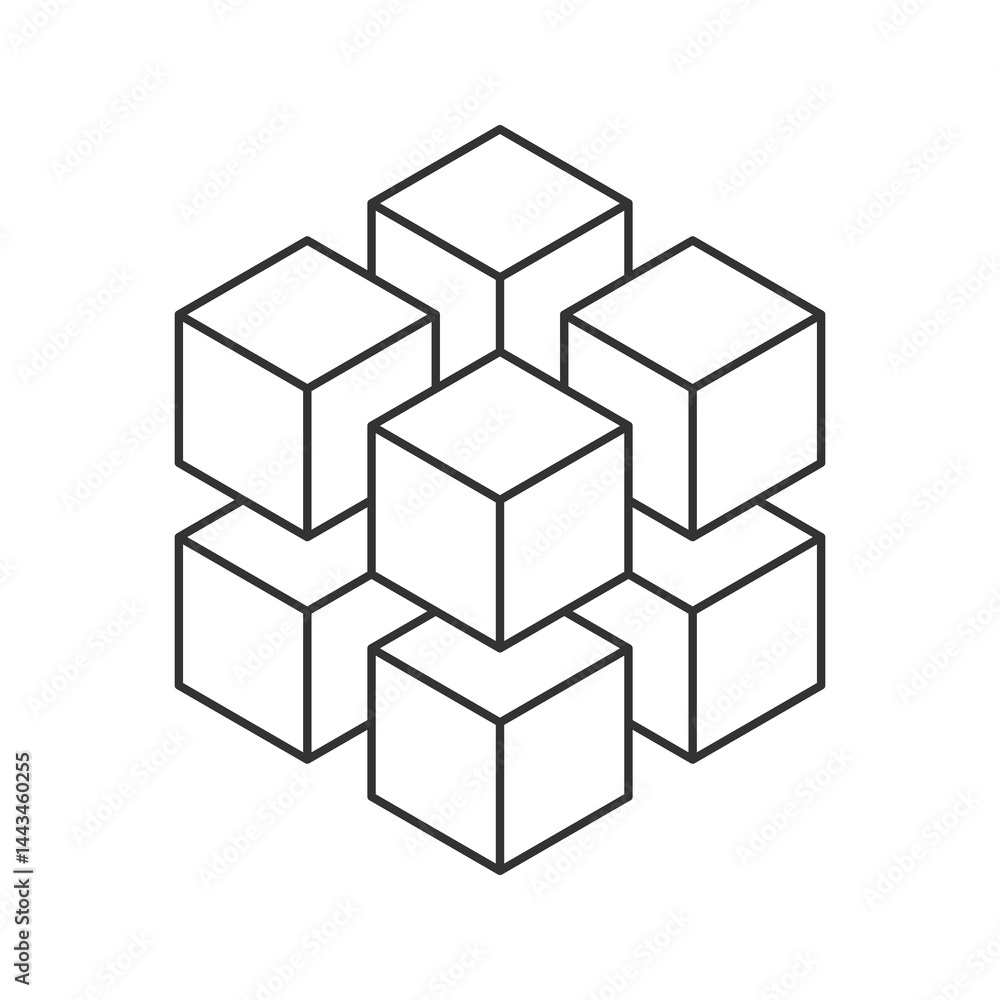 Poster abstract geometric design of interconnected cubes. represents connection, structure, or data. minima