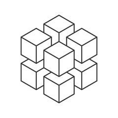 Abstract geometric design of interconnected cubes.  Represents connection, structure, or data.  Minimalist line art style, perfect for tech, engineering, or architecture concepts.
