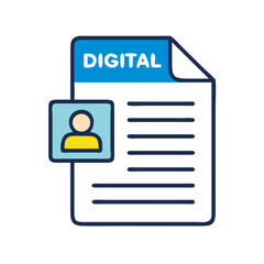 Digital Profile Document with ID Card Icon: Electronic Identity Verification & User Resume Design