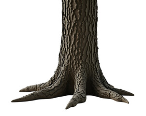 Obraz premium Isolated Oak Tree Trunk, A Detailed Study of Thick, Dark Bark on a Plain, Showcasing the Tree's Unique Texture and Structure in Striking Detail