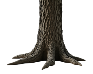Isolated Oak Tree Trunk, A Detailed Study of Thick, Dark Bark on a Plain, Showcasing the Tree's Unique Texture and Structure in Striking Detail