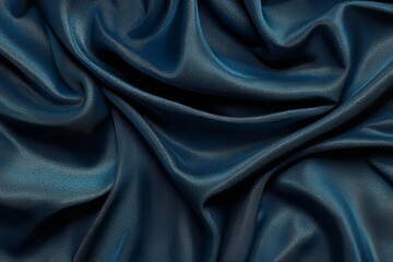 Obraz premium This dark blue background has an elegant quality, with an abstract black blue pattern, a dark blue silk satin texture, shiny fabric featuring soft wavy pleats, and it includes a liquid wave effect