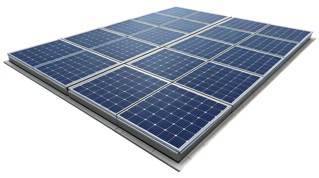 Array of solar panels for renewable energy generation on a flat surface for clean electricity