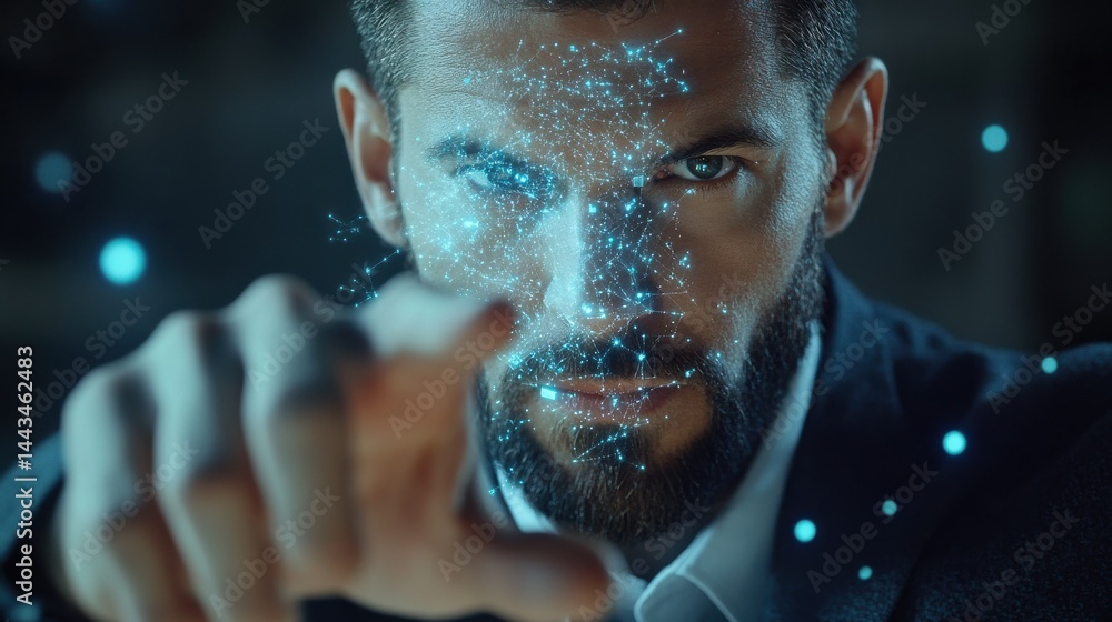 Poster businessman pointing at virtual skill growth arrow symbolizing learning and professional development