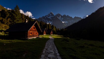Un paisaje sereno se despliega a medida que un sinuoso camino de piedra serpentea a trav&eacute;s de un pintoresco bosque.