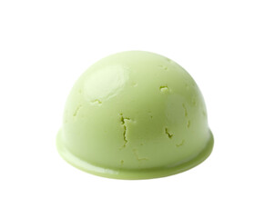 Fototapeta premium Isolated vibrant green tea matcha ice cream scoop on a plain showcases its smooth texture and vibrant color ideal for culinary designs and dessert promotions
