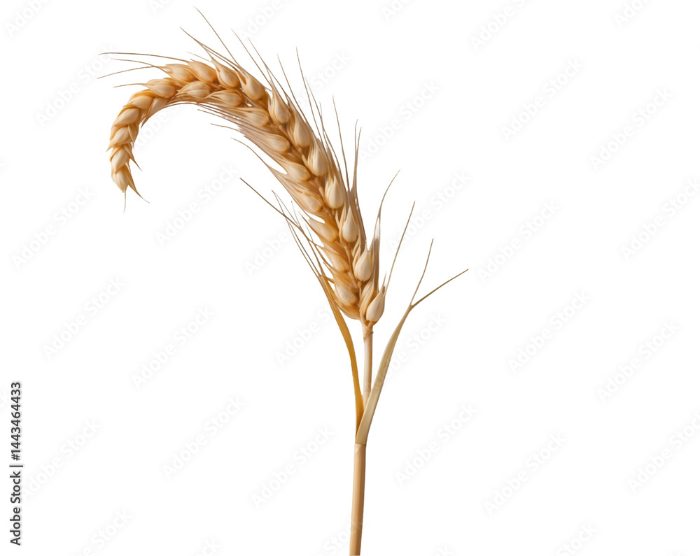 Poster isolated wheat stem with a gracefully curled tip exhibiting golden hues and intricate details on a m