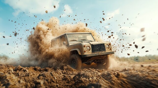 Rugged SUV conquering muddy terrain