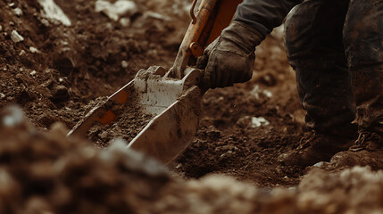 Worker Digging with a Shovel in Dirt