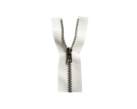 Macro Image Showcasing a Partially Open Zipper with Visible Metal Teeth and Fabric Detail, Capturing the Texture and Functionality of Clothing Fasteners in High Resolution