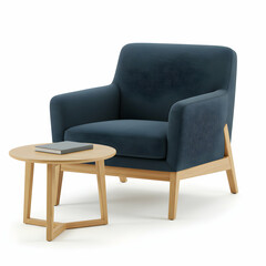 Modern Blue Armchair and Side Table Set