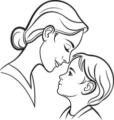 Mother Son Love Line Art Vector Illustration for Mother's Day

