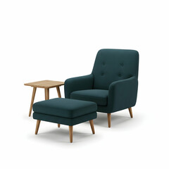 Modern Teal Armchair with Ottoman and Side Table