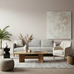 Modern Living Room Interior Design: Neutral Tones & Cozy Decor