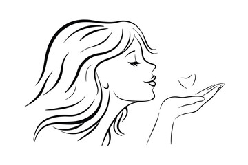 Elegant woman blowing a kiss with hand illustration graphic art design