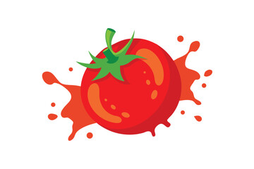 realistic sliced ripe tomato in red juicy splash