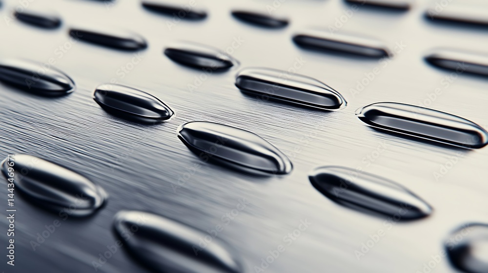 Poster shiny textured metal surface close-up with rounded rectangular shapes and smooth reflection, ideal f