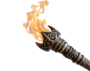 Mystical medieval torch with vibrant flame, casting ethereal light on an isolated setting evoking tales of ancient lore and heroic quests illuminating the path